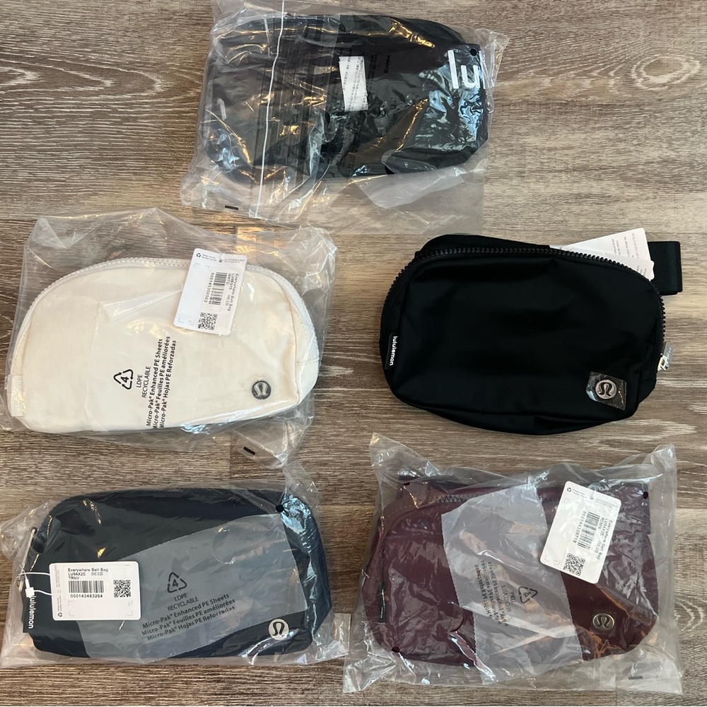 -Lululemon Everywhere Belt Bag 
-black, Wordmark, white opal, navy and merlot